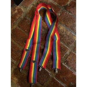 Vintage 1980's Rainbow Suspenders 2” Wide Adjustable Silver Clasps